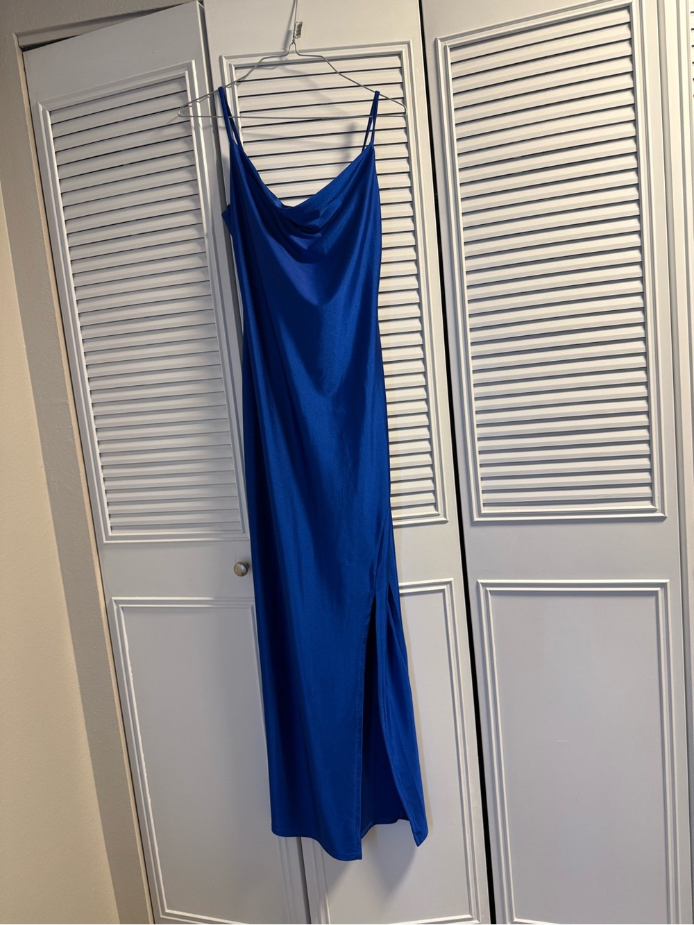 Cowl Neck Maxi Slip Dress in Royal Blue